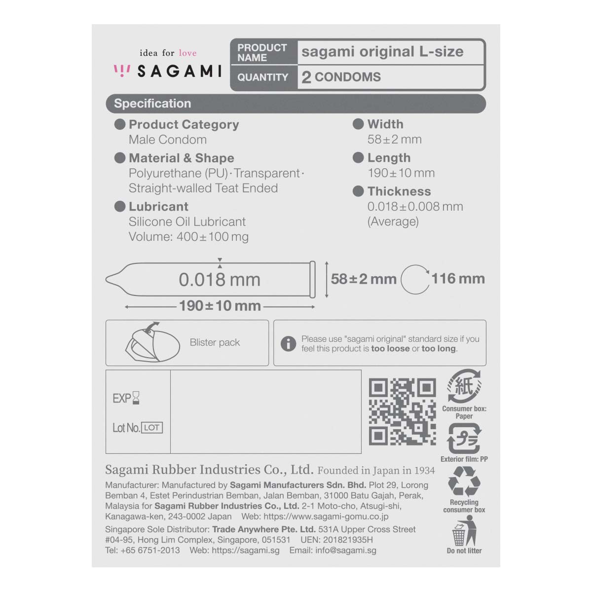 Sagami Original 0.01 L-size 58mm 2's Pack PU Condom-p_3