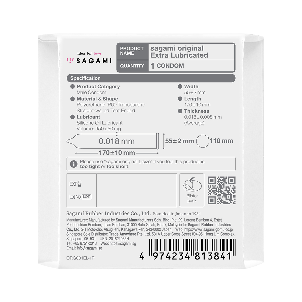 Sagami Original 0.01 Extra Lubricated 1's Pack PU Condom-p_3