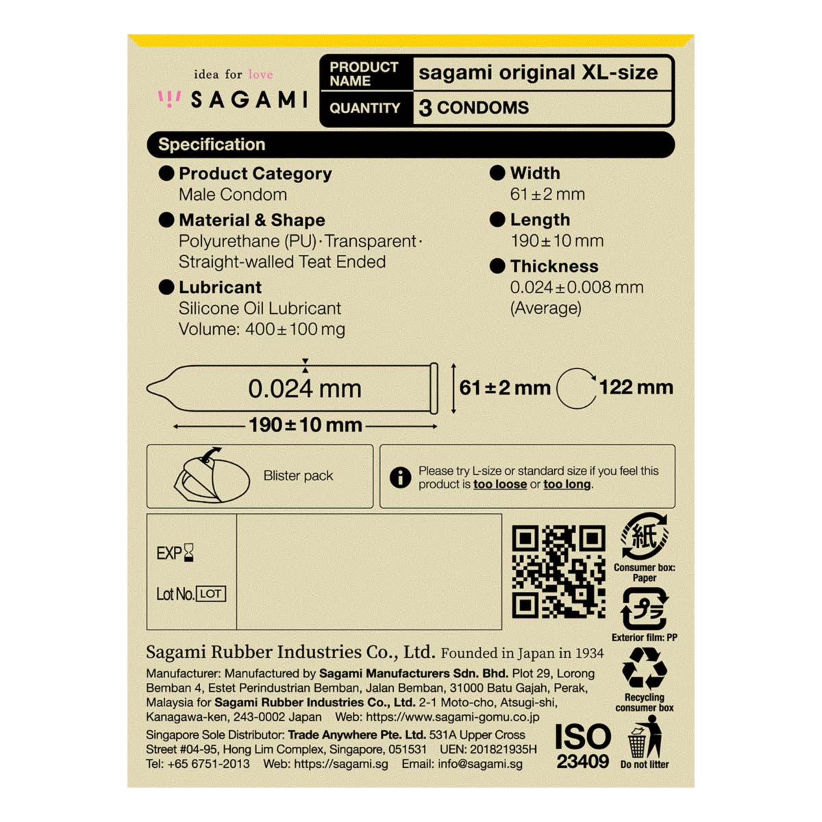 Sagami Original 0.02 XL-size 3's Pack PU Condom-p_3