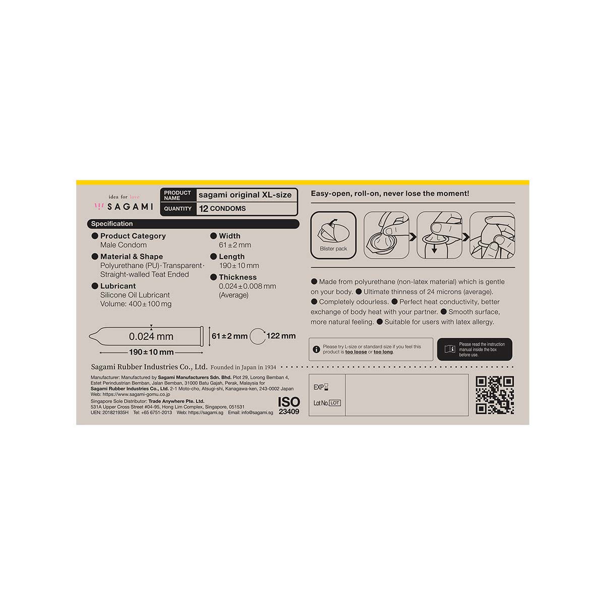 Sagami Original 0.02 XL-size 12's Pack PU Condom-p_3