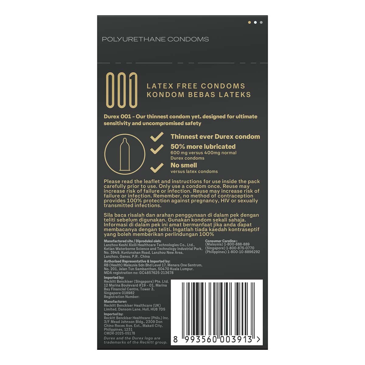 Durex 001 Ultra-Thin Latex Free Condom 6's Pack PU Condom-p_3